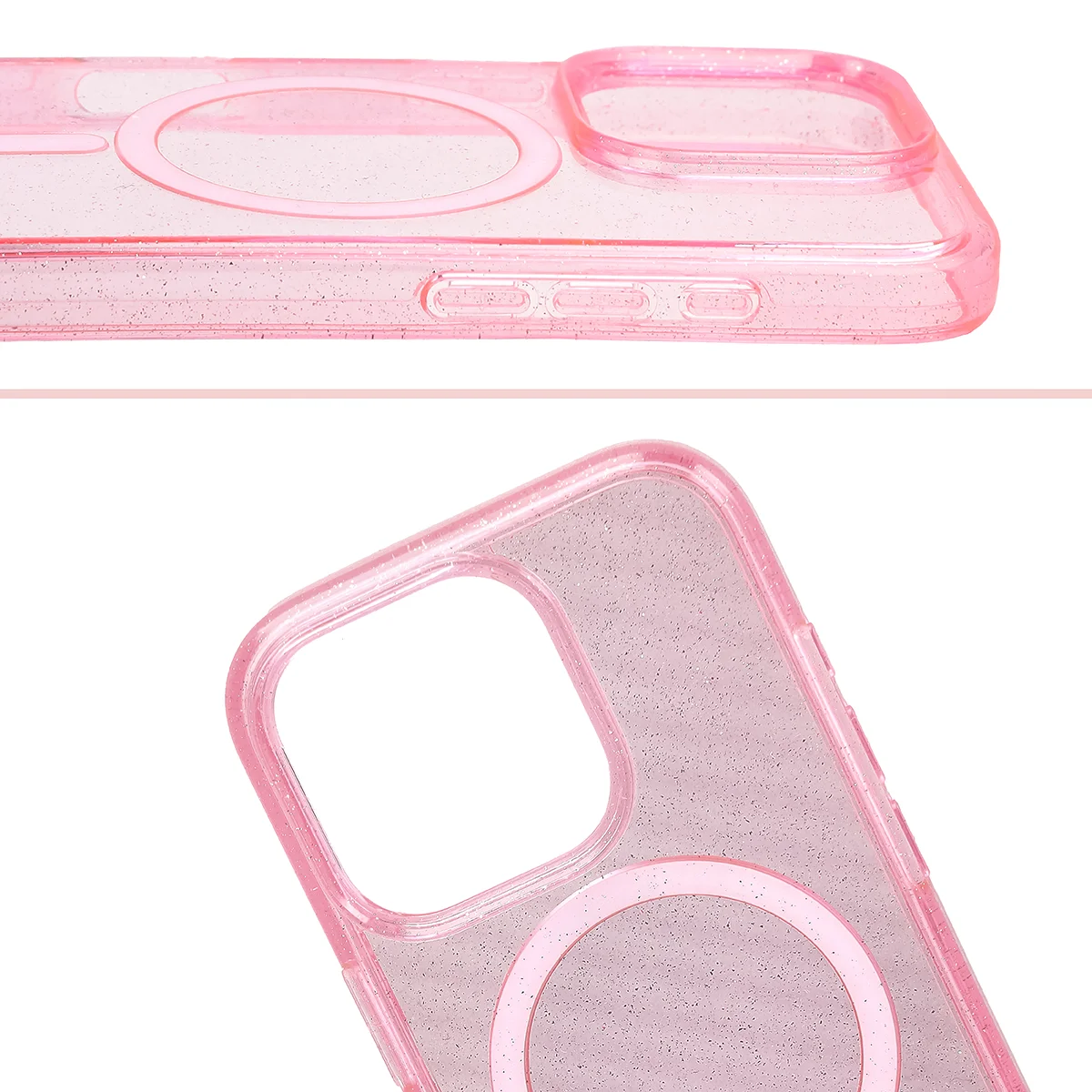 Podwyższone krawędzie aparatu i duże wycięcie w etui Bizon Case SparklO do Apple iPhone 16 Pro