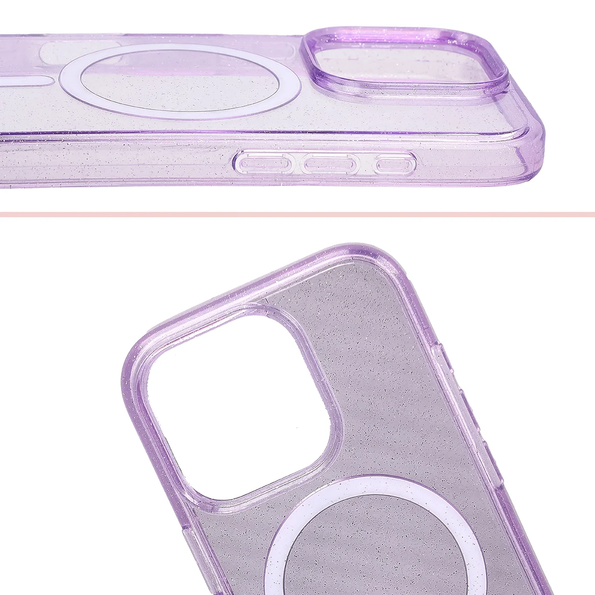Podwyższone krawędzie aparatu i duże wycięcie w etui Bizon Case SparklO do Apple iPhone 16 Pro