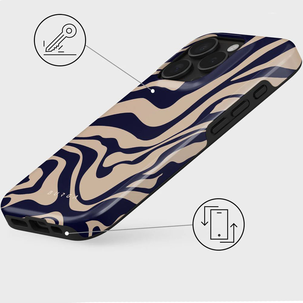 Ekskluzywne etui Burga Vigilant Tough Magnetic do Apple iPhone 16 Pro, beżowo-granatowe