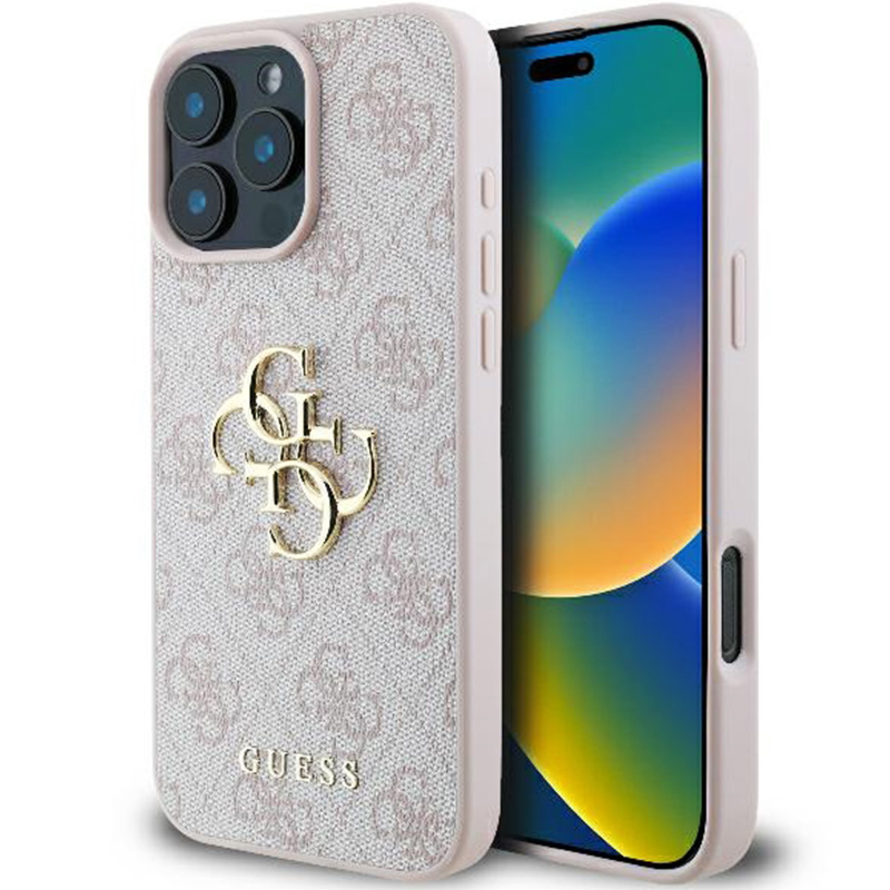 Oryginalne i ekskluzywne etui 4G Big Metal Logo od marki Guess do Apple iPhone 16 Pro, różowe