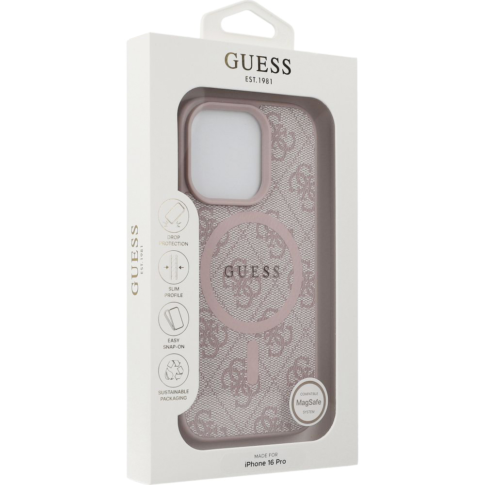 Etui Guess Hardcase 4G Ring Classic Logo MagSafe do Apple iPhone 16 Pro, różowe