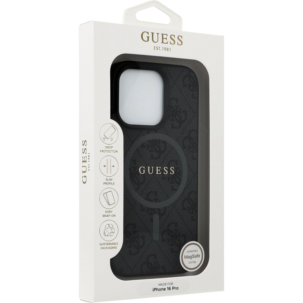 Etui Guess Hardcase 4G Ring Classic Logo MagSafe do Apple iPhone 16 Pro, czarne
