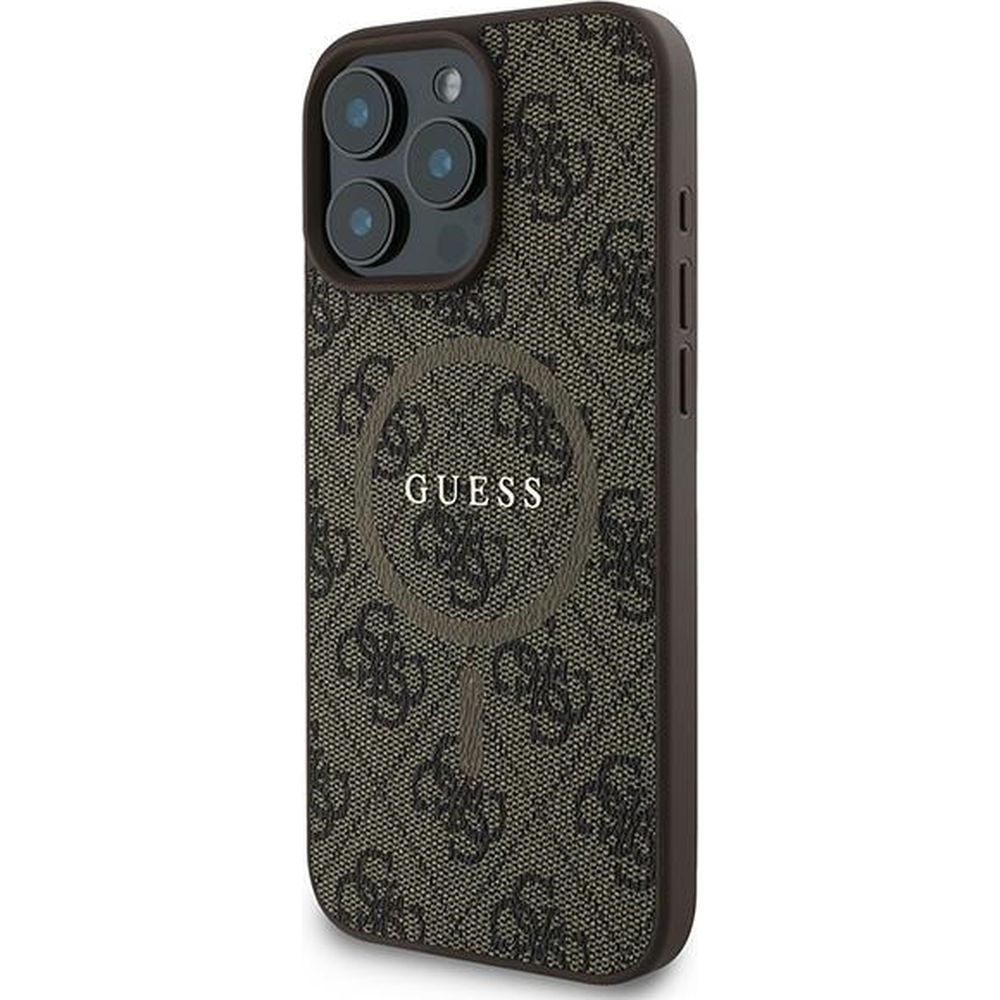 Etui Guess Hardcase 4G Ring Classic Logo MagSafe do Apple iPhone 16 Pro, brązowe
