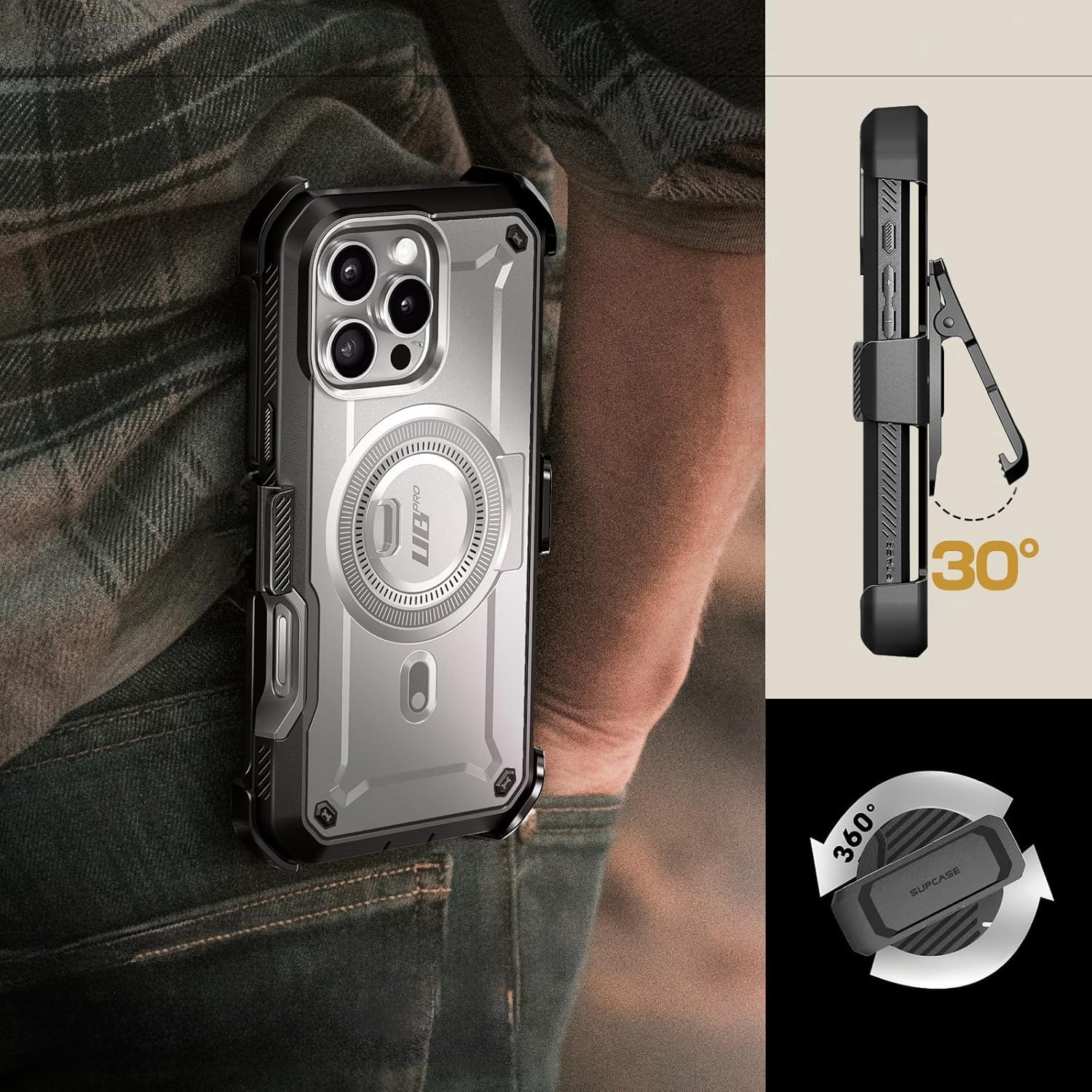 Etui pancerne Supcase Unicorn Beetle Pro Mag do iphone 16 Pro, szare