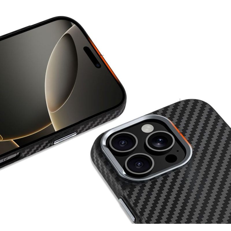 Etui Tech-Protect MagMat MagSafe do Apple iPhone 16 Pro, czarne z włóknem węglowym