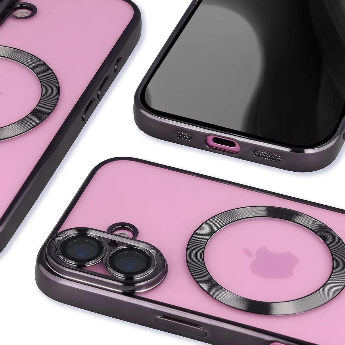 Metaliczna ramka, podniesione krawędzie i zintegrowane osłony w etui Bizon Case GuardO do Apple iPhone 16