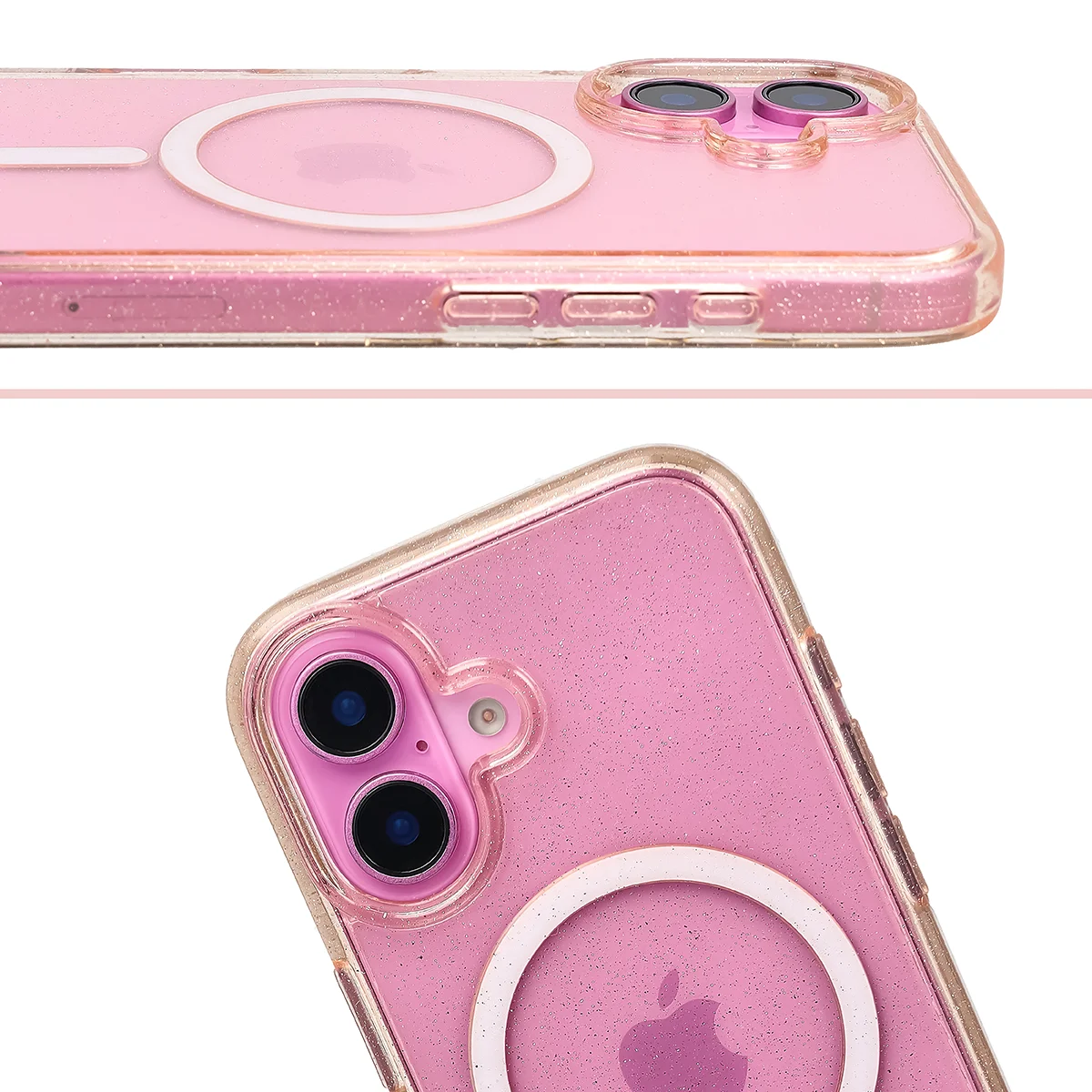 Podwyższone krawędzie aparatu i duże wycięcie w etui Bizon Case SparklO do Apple iPhone 16