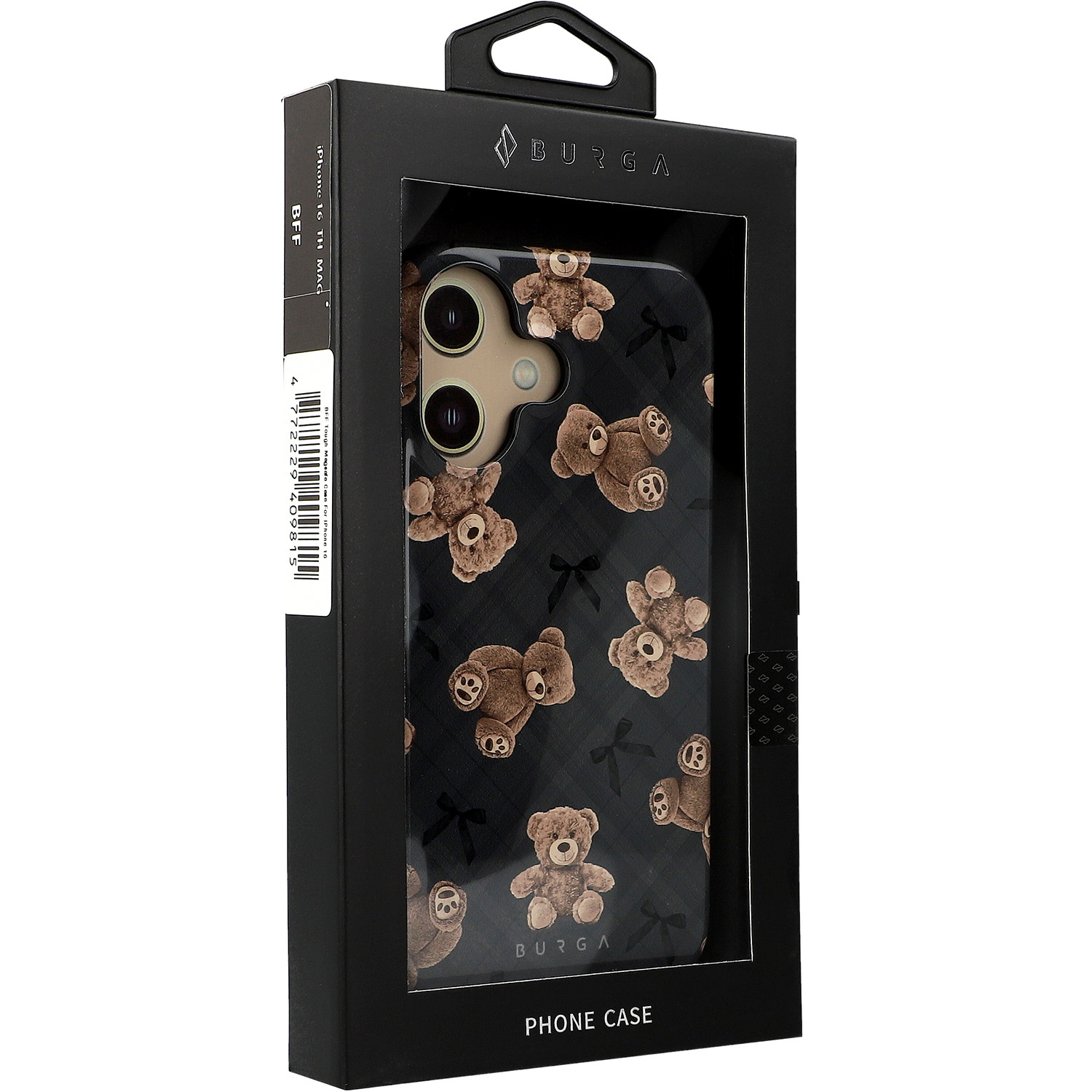 Ekskluzywne etui Burga BFF Tough Magnetic do Apple iPhone 16, szare z pluszowymi misiami