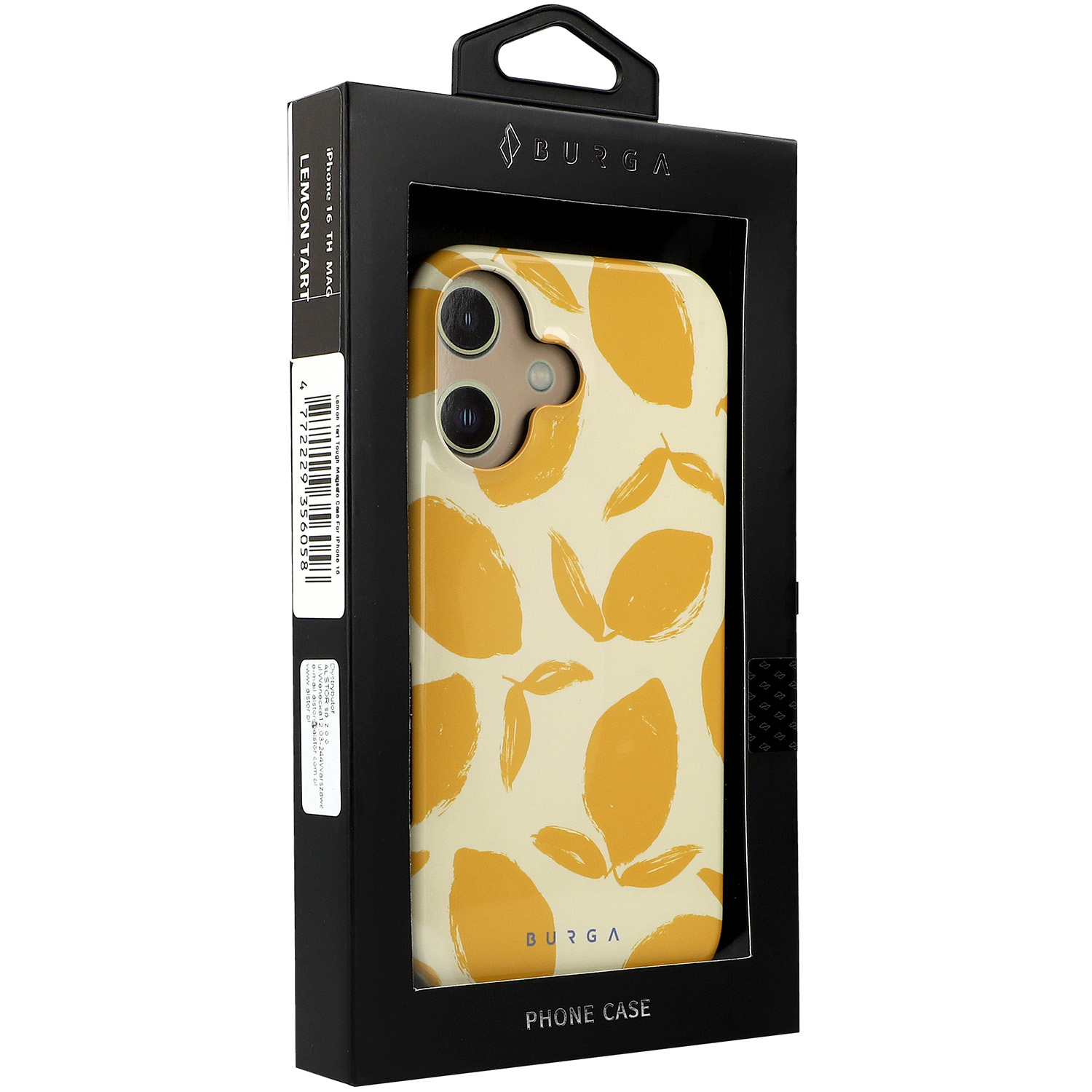 Ekskluzywne etui Burga Lemon Tart Tough Magnetic do Apple iPhone 16, żółte z cytrynowym wzorem