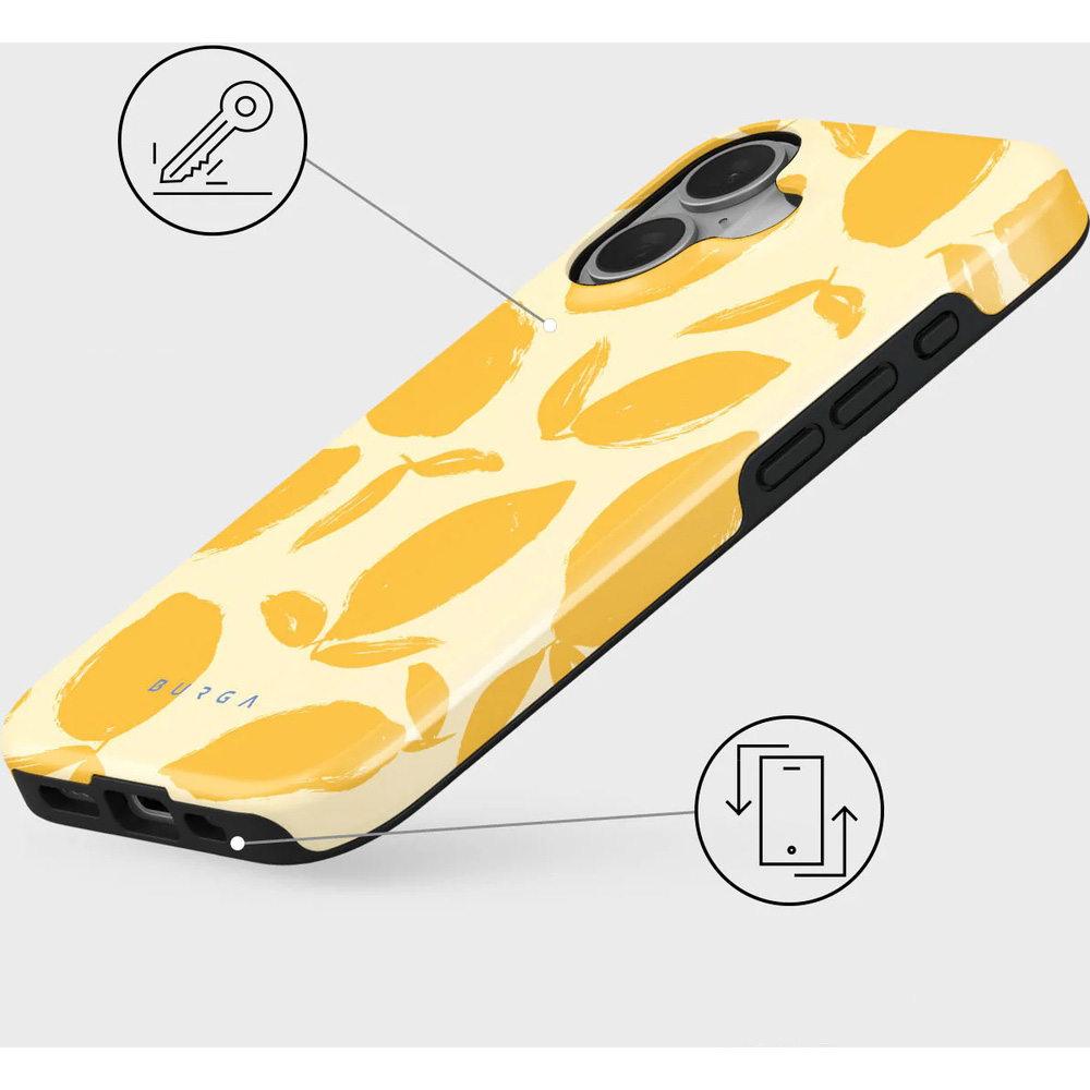 Ekskluzywne etui Burga Lemon Tart Tough Magnetic do Apple iPhone 16, żółte z cytrynowym wzorem