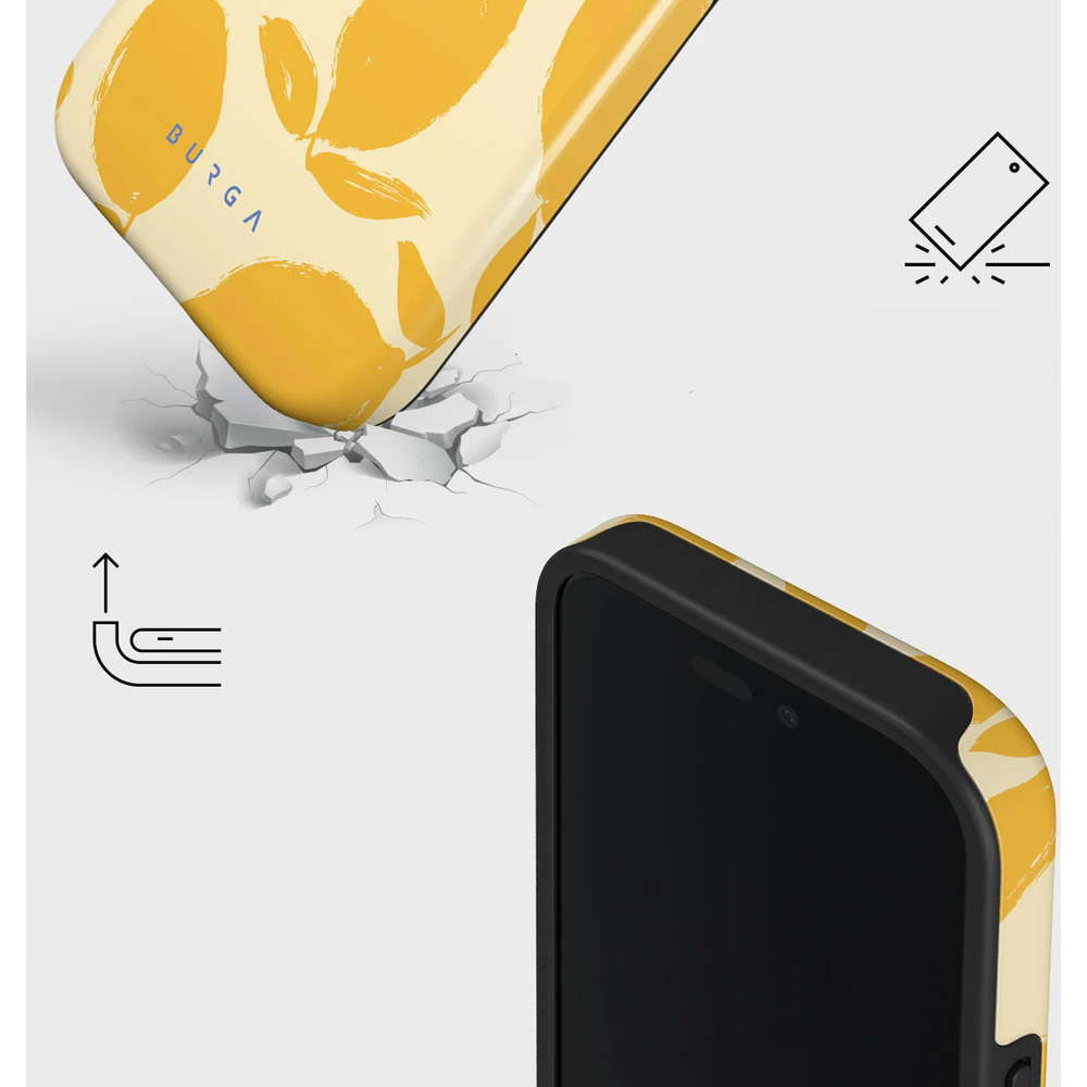 Ekskluzywne etui Burga Lemon Tart Tough Magnetic do Apple iPhone 16, żółte z cytrynowym wzorem