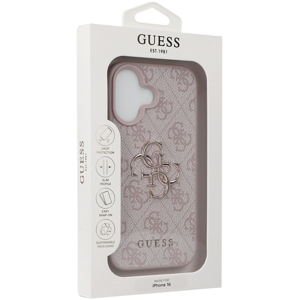 Oryginalne i ekskluzywne etui 4G Big Metal Logo od marki Guess do Apple iPhone 16, różowe