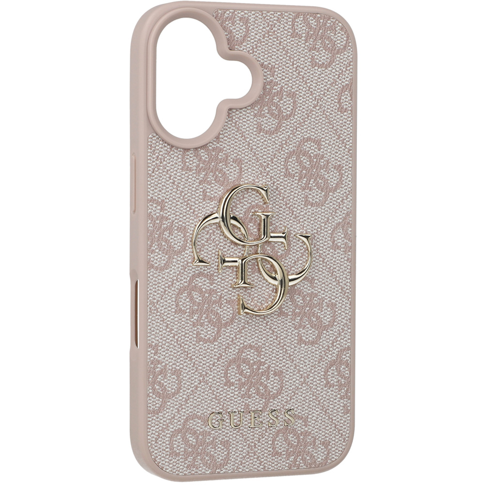 Oryginalne i ekskluzywne etui 4G Big Metal Logo od marki Guess do Apple iPhone 16, różowe