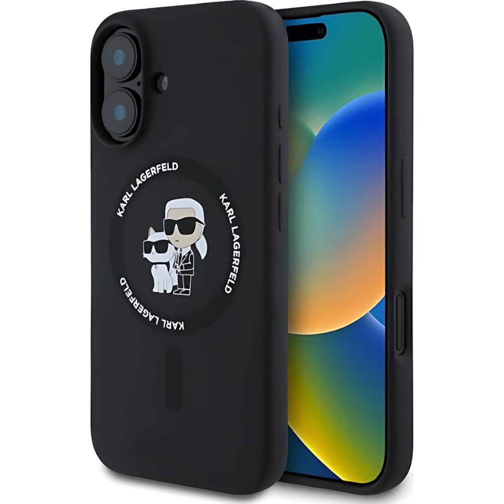 Etui Karl Lagerfeld Hard Case Silicone Karl & Choupette Heads Ring MagSafe do iPhone 16, czarne 3666339318642