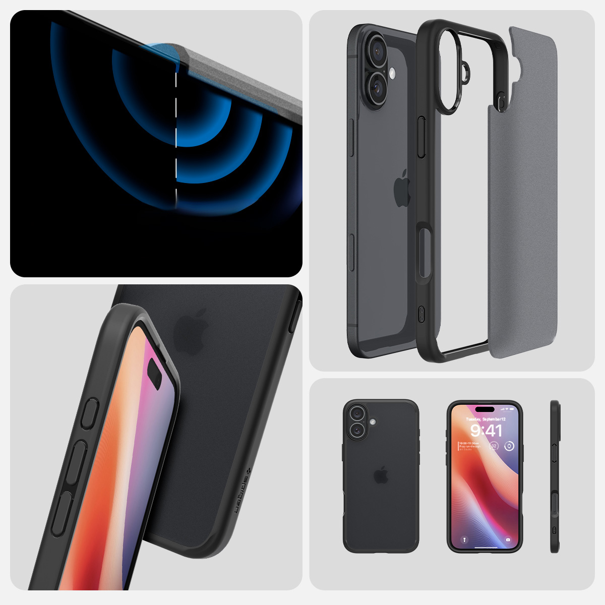 Etui Spigen Ultra Hybrid do Apple iPhone 16, półprzezroczysto-czarne