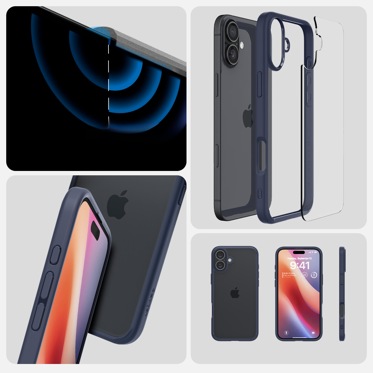 Etui Spigen Ultra Hybrid do Apple iPhone 16, przezroczysto-granatowe