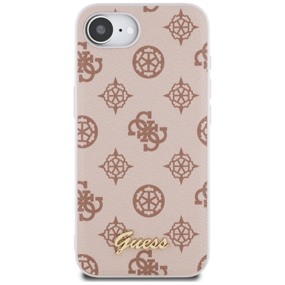 Guess Peony Script Logo MagSafe, ochrona przed upadkiem, podniesione krawędzie ekranu, elastyczne boki etui, zabezpieczenie soczewek aparatu