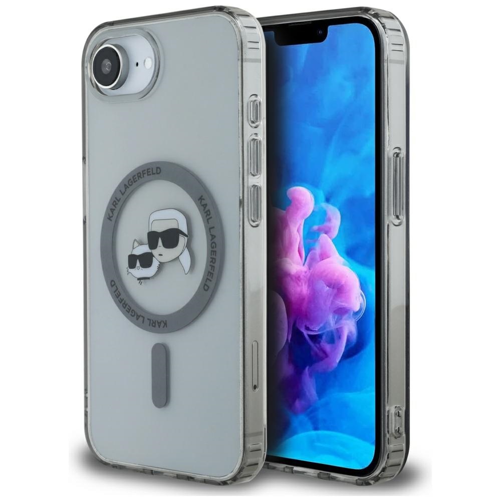 Etui Karl Lagerfeld HardCase IML Karl & Choupette Heads MagSafe do Apple iPhone 16e, przydymione z czarną ramką