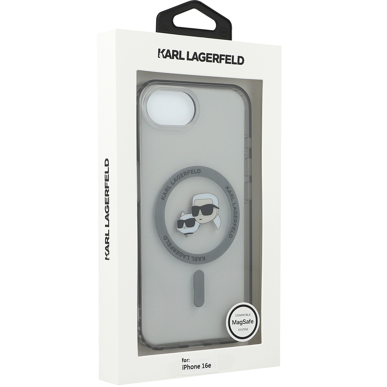 Etui Karl Lagerfeld HardCase IML Karl & Choupette Heads MagSafe do Apple iPhone 16e, przydymione z czarną ramką