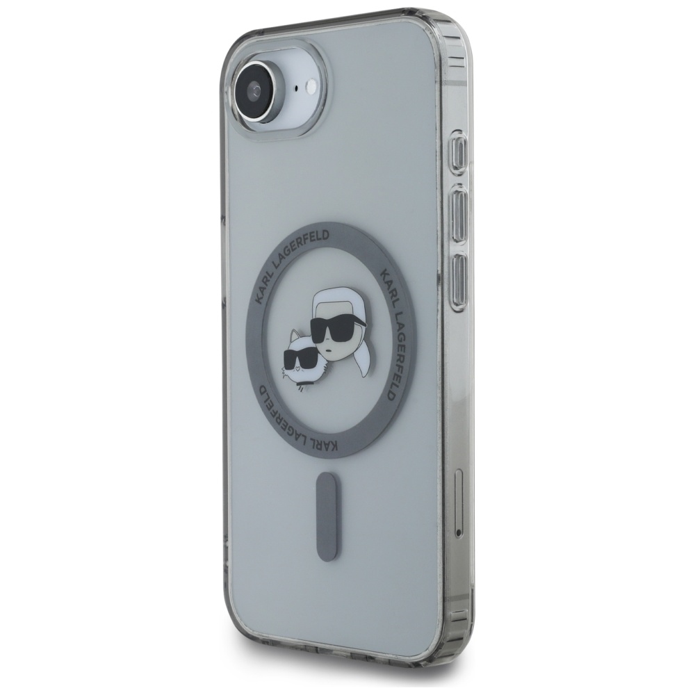 Etui Karl Lagerfeld HardCase IML Karl & Choupette Heads MagSafe do Apple iPhone 16e, przydymione z czarną ramką