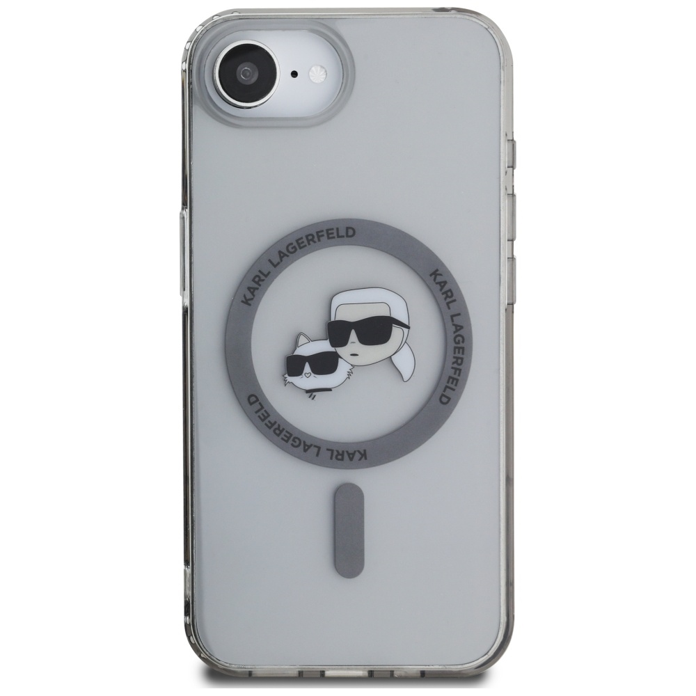 Etui Karl Lagerfeld HardCase IML Karl & Choupette Heads MagSafe do Apple iPhone 16e, przydymione z czarną ramką