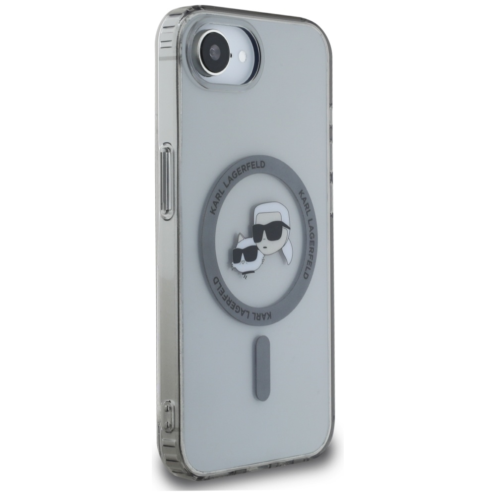 Etui Karl Lagerfeld HardCase IML Karl & Choupette Heads MagSafe do Apple iPhone 16e, przydymione z czarną ramką