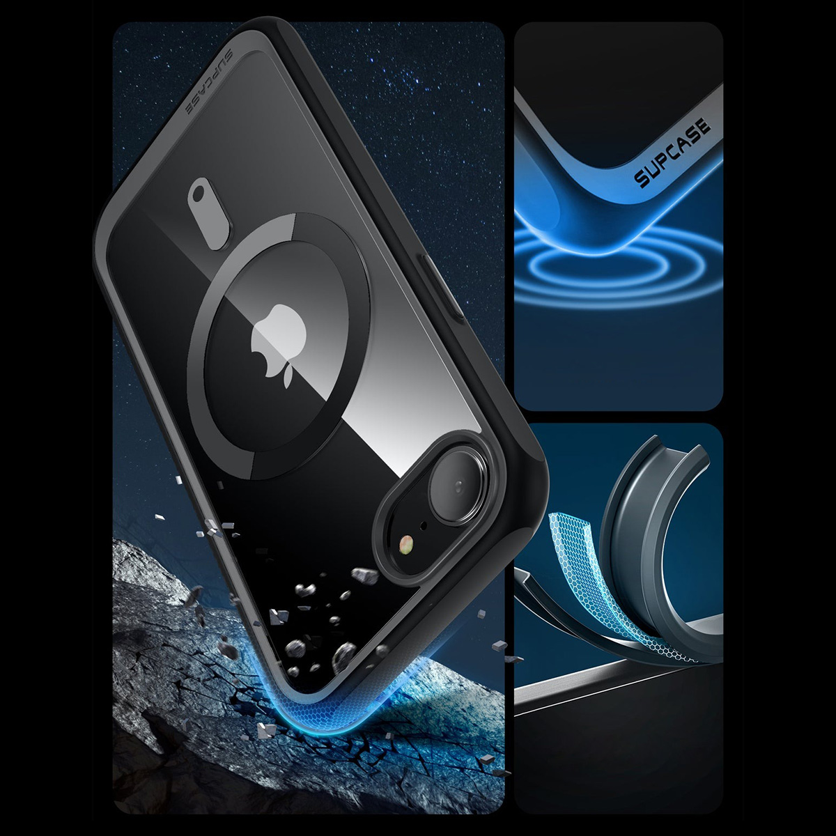 Etui Supcase UB Mag MagSafe do iPhone 16e, przezroczysto-czarne