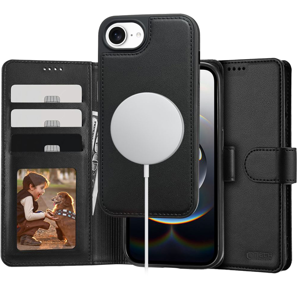 Etui Tech-Protect Wallet do Apple iPhone 16e, kompatybilne z MagSafe czarne