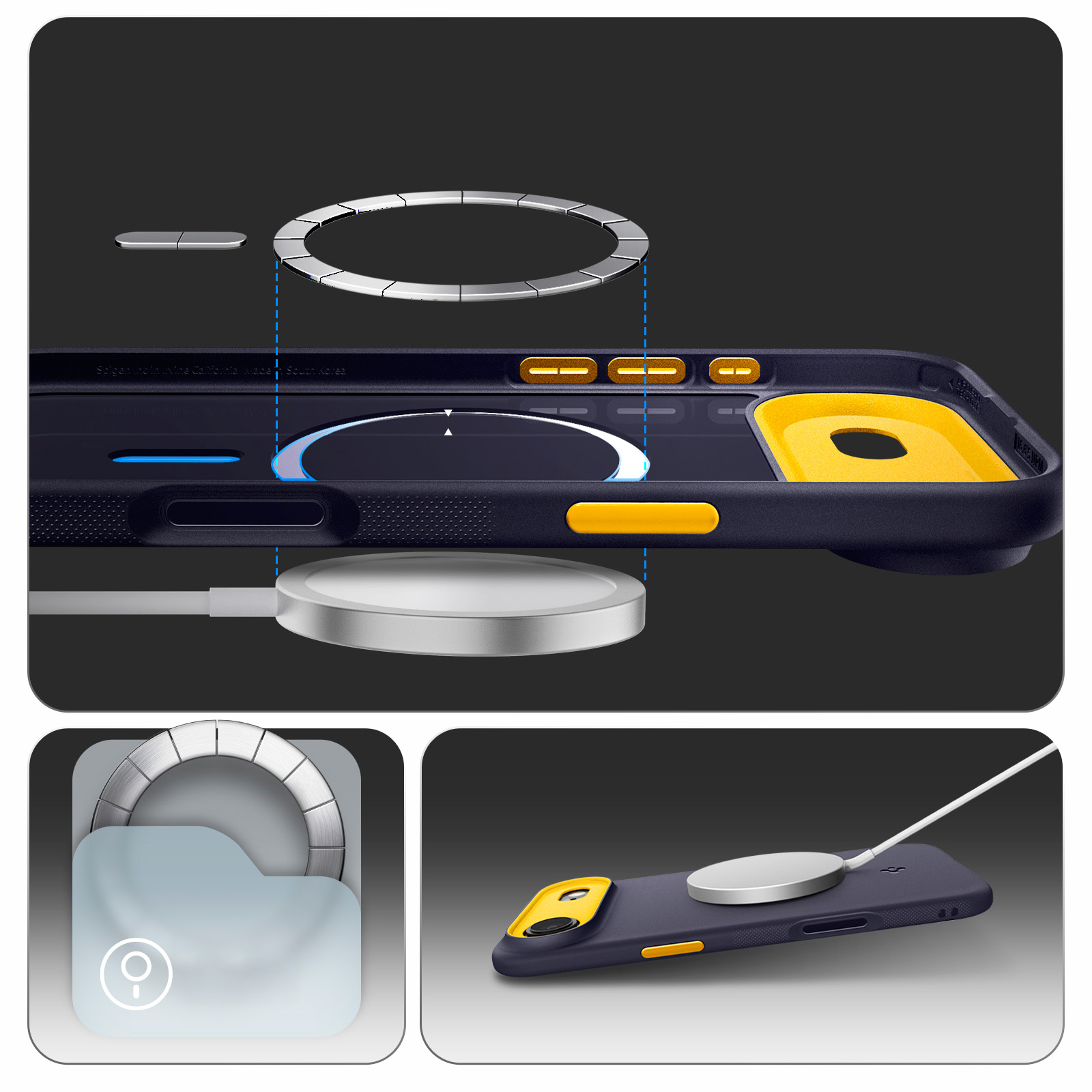 Etui Spigen Nano Pop Mag do MagSafe do Apple iPhone Air, granatowo-żółte