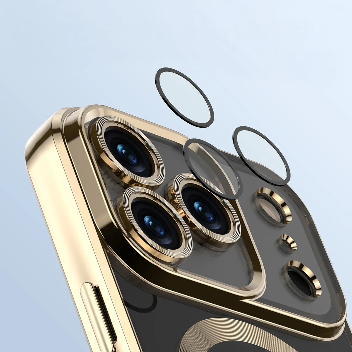 Zbliżenie na wbudowaną ochronę aparatu w Bizon Case GuardO do Apple iPhone 17 Pro Max