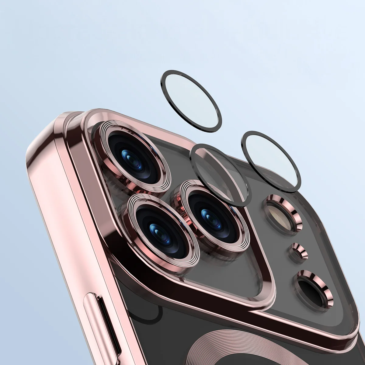 Zbliżenie na wbudowaną ochronę aparatu w Bizon Case GuardO do Apple iPhone 17 Pro Max