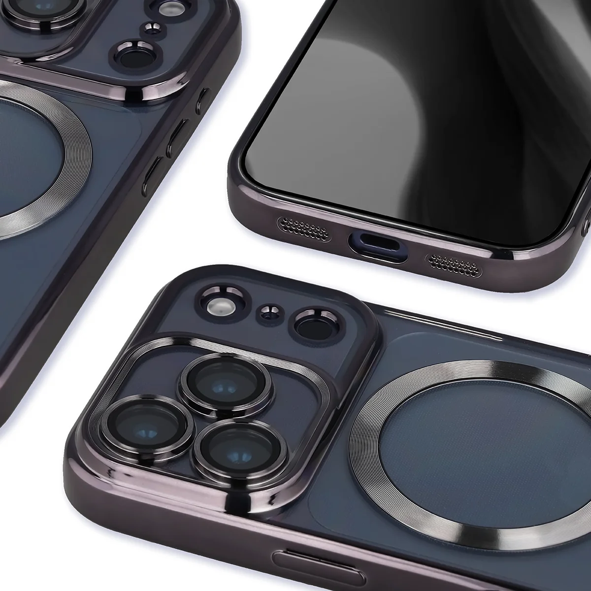 Metaliczna ramka, podniesione krawędzie i zintegrowane osłony w etui Bizon Case GuardO do Apple iPhone 17 Pro