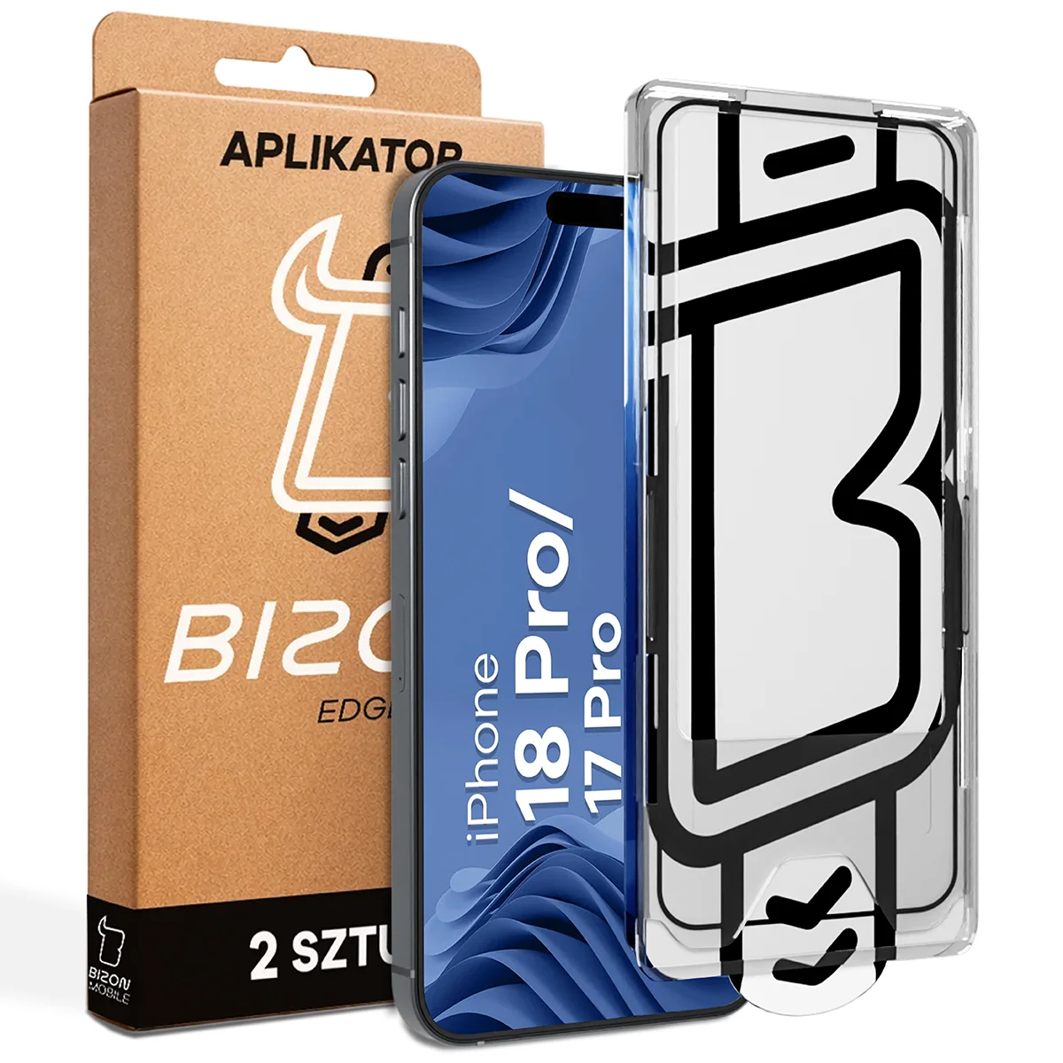 Szkło z aplikatorem Bizon Glass Aplikator Edge dla Apple iPhone 18 Pro / 17Pro