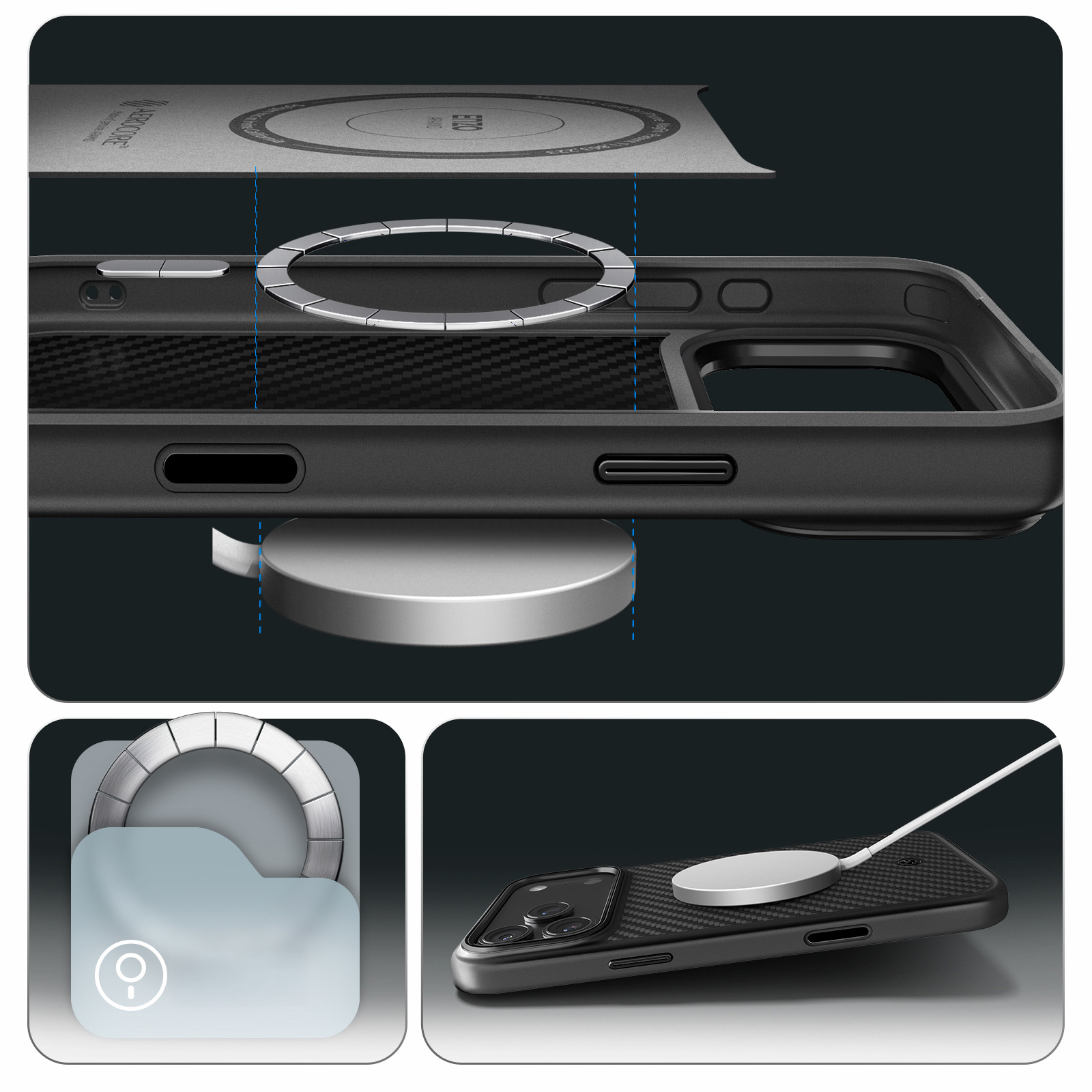 Etui z osłoną przycisku Spigen Enzo Aramid T Mag (CC) do MagSafe do Apple iPhone 17 Pro, czarne