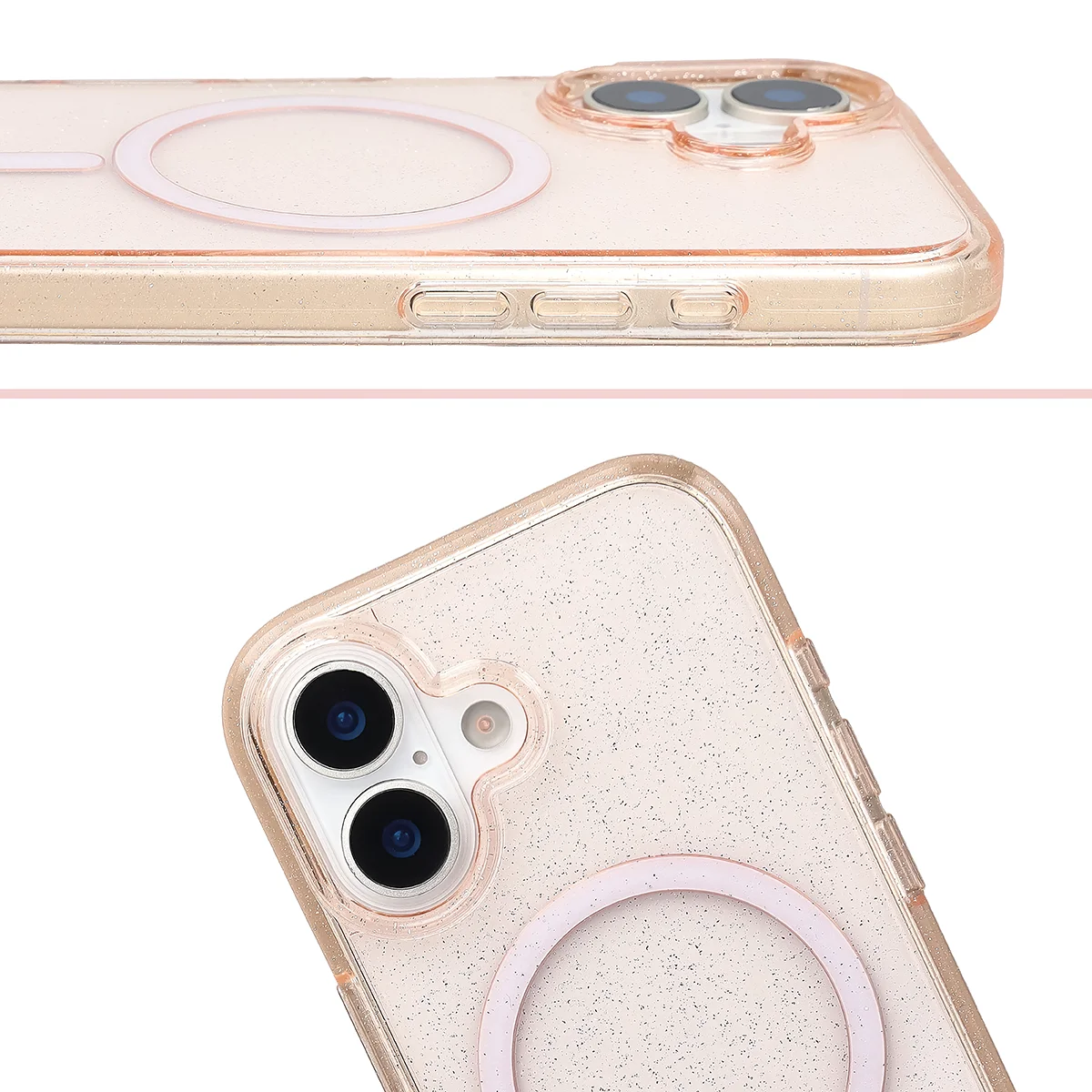 Podwyższone krawędzie aparatu i duże wycięcie w etui Bizon Case SparklO do Apple iPhone 17