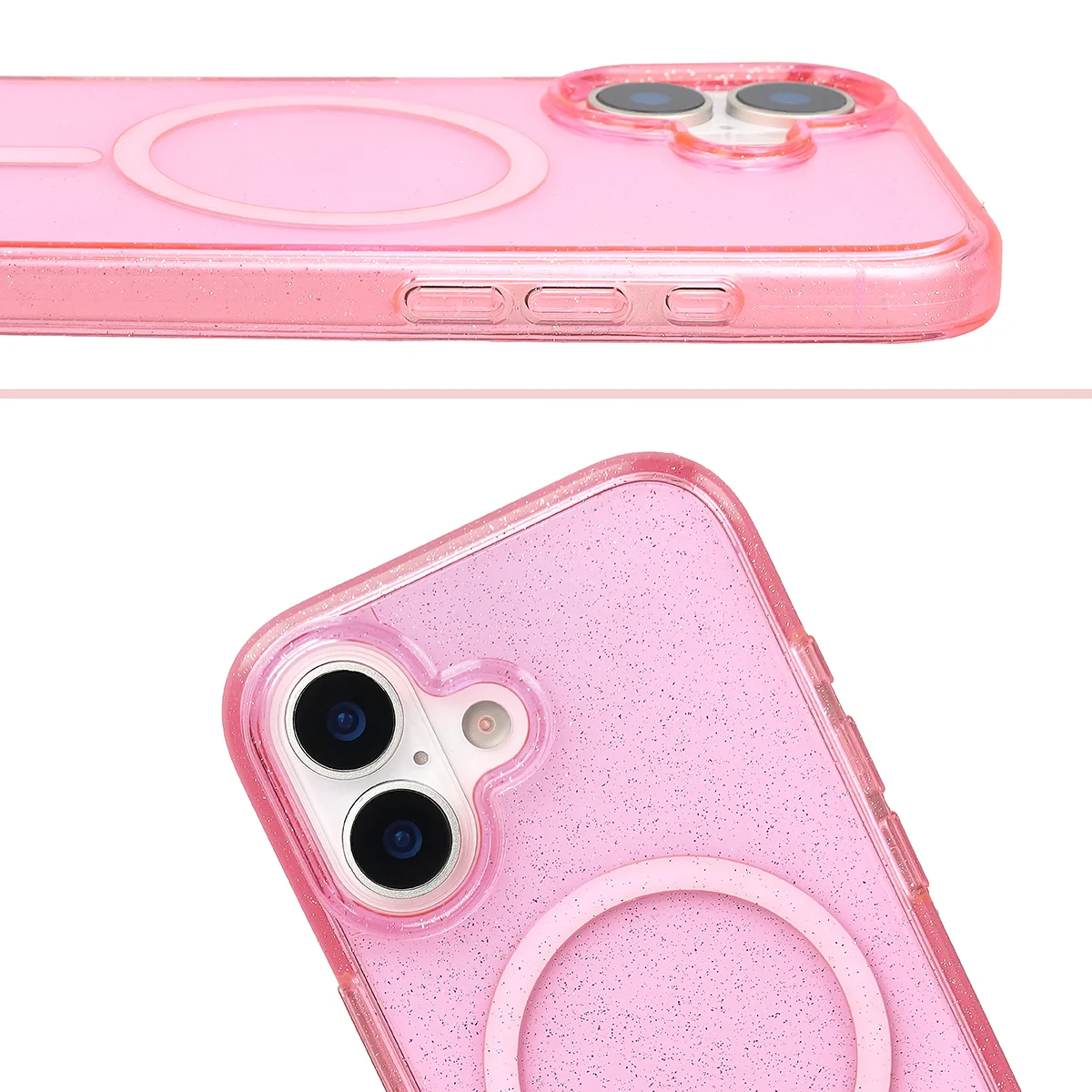 Podwyższone krawędzie aparatu i duże wycięcie w etui Bizon Case SparklO do Apple iPhone 17