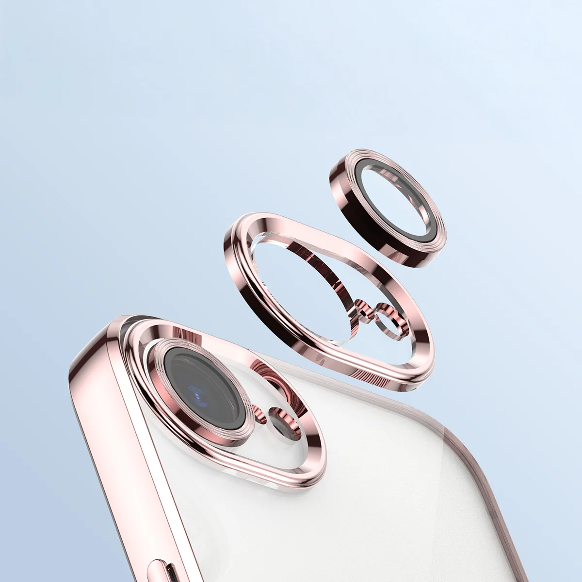 Zbliżenie na wbudowaną ochronę aparatu w Bizon Case GuardO do Apple iPhone 17e / Apple iPhone 16e