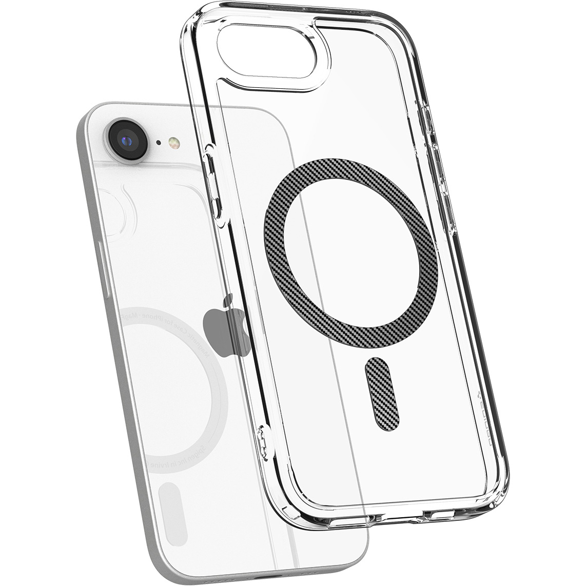 Etui Spigen Ultra Hybrid Mag z MagSafe do Apple iPhone 16e, przezroczysto-czarne-karbonowe