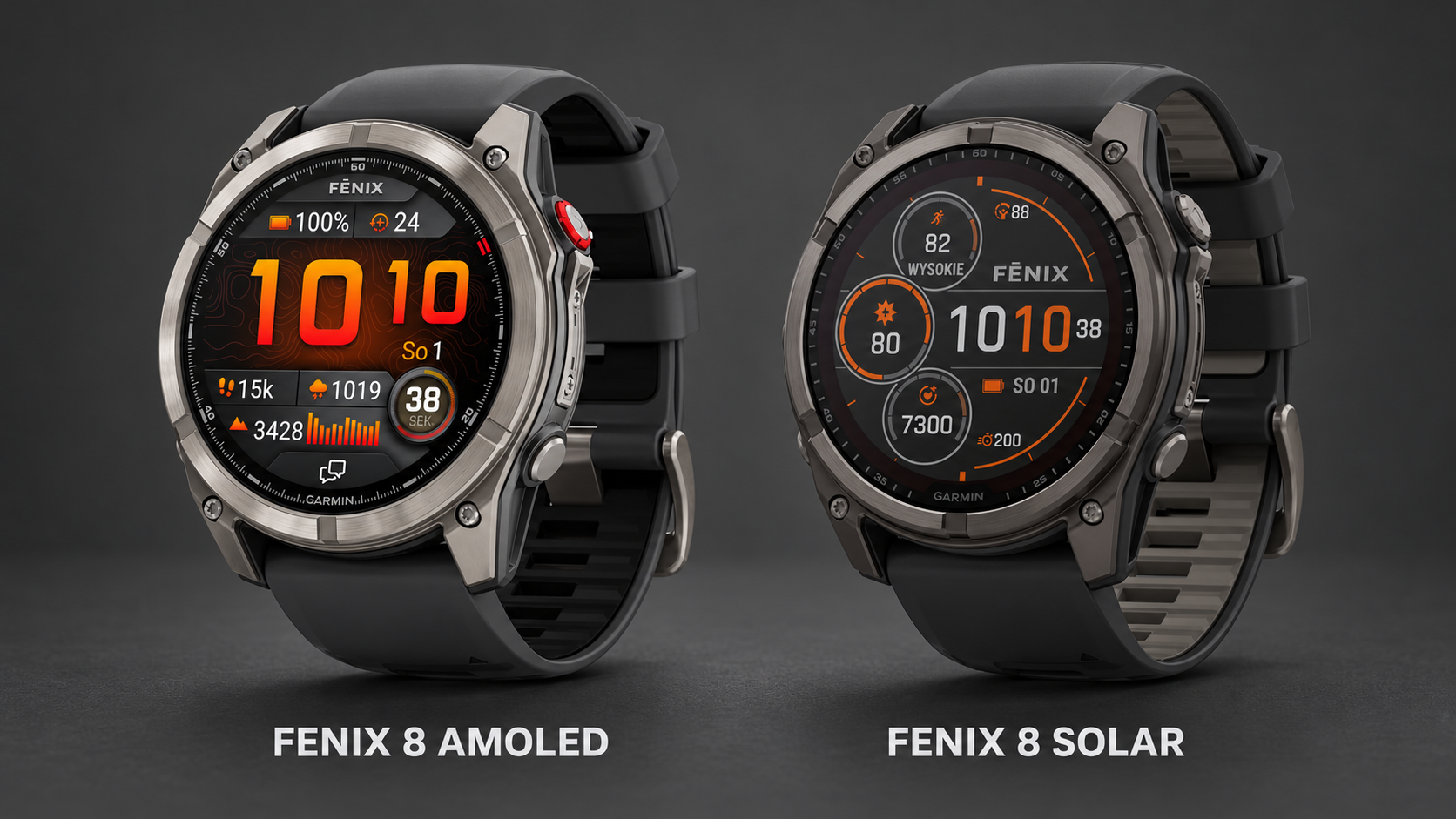 Garmin Fenix 8 AMOLED po lewej i Garmin Fenix 8 Solar po prawej