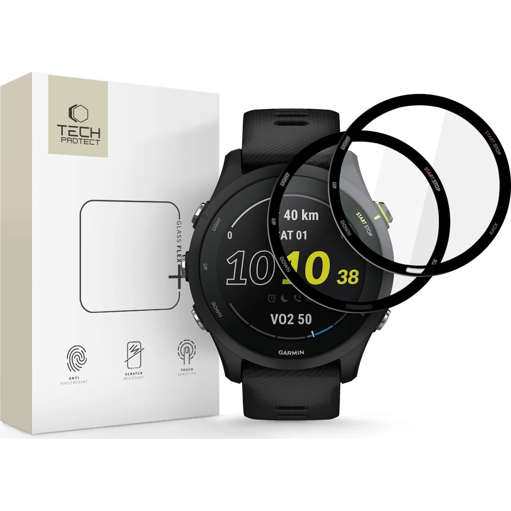Szkło hybrydowe Tech-Protect Glass Flex+ do Garmin Forerunner 255 / 255 Music, 2 sztuki, przezroczyste z czarną ramką