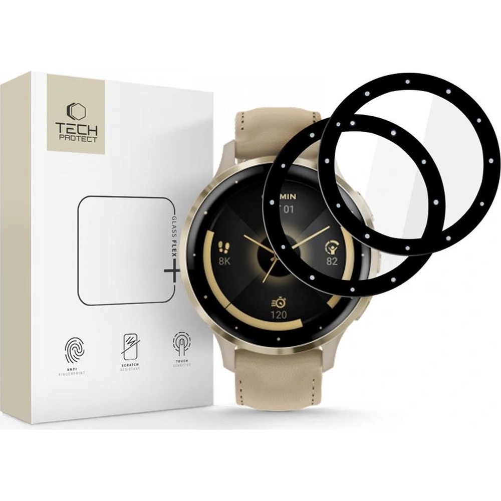 Szkło hybrydowe Tech-Protect Glass Flex+ do Garmin Venu 3s, 2 sztuki, przezroczyste z czarną ramką.