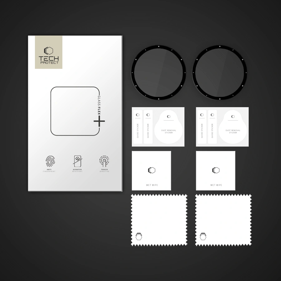 Szkło hybrydowe Tech-Protect Glass Flex+ do Garmin Venu 3, 2 sztuki, przezroczyste z czarną ramką.