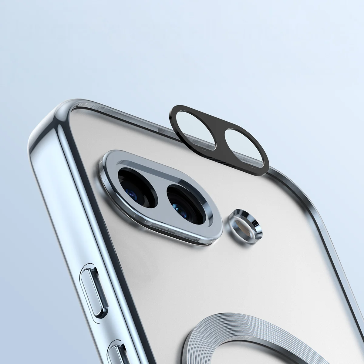 Zbliżenie na wbudowaną ochronę aparatu w Bizon Case GuardO do Google Pixel 10a
