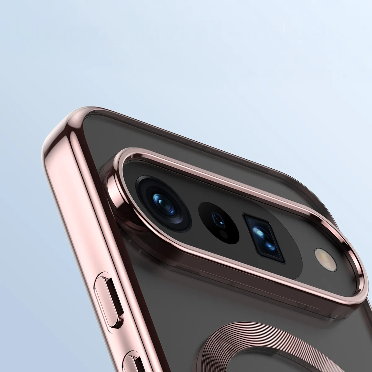 Zbliżenie na wbudowaną ochronę aparatu w Bizon Case EduardO do Google Pixel 10 / Google Pixel 10 Pro