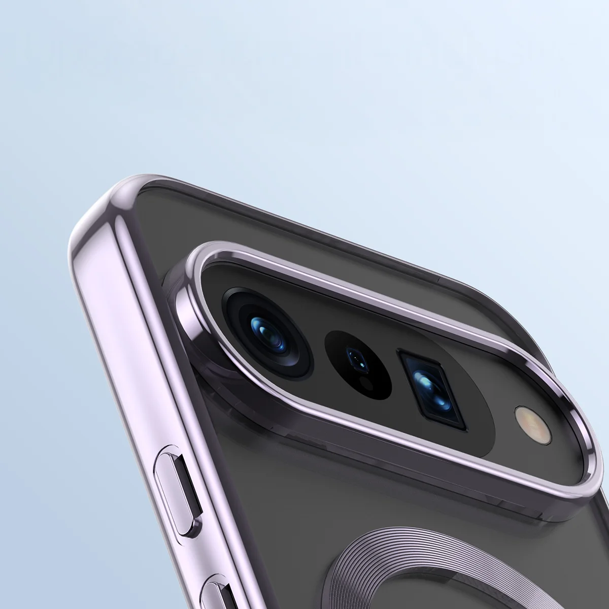 Zbliżenie na wbudowaną ochronę aparatu w Bizon Case EduardO do Google Pixel 10 / Google Pixel 10 Pro