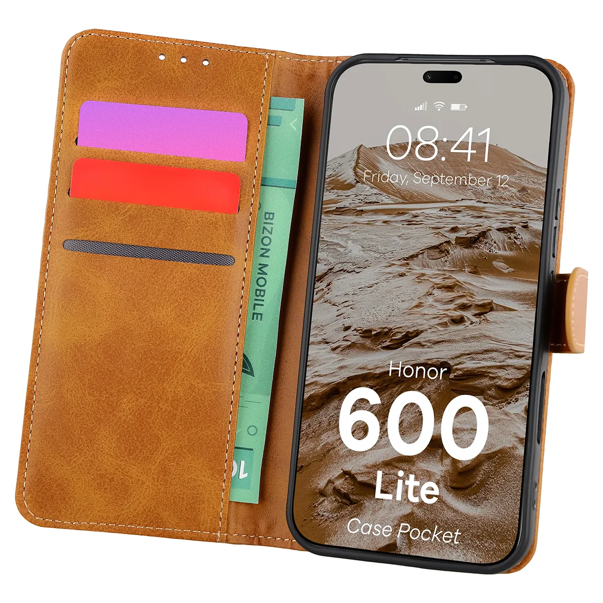 Etui z klapką z miejscem na karty Bizon Case Pocket do Honor 600 Lite 5G