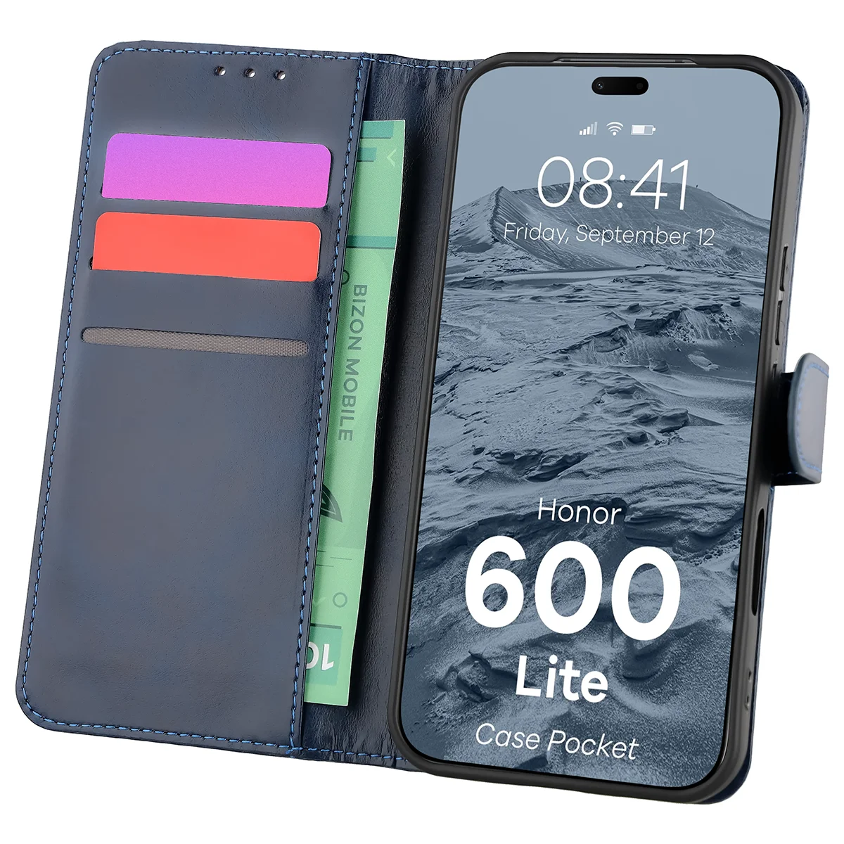 Etui z klapką z miejscem na karty Bizon Case Pocket do Honor 600 Lite 5G