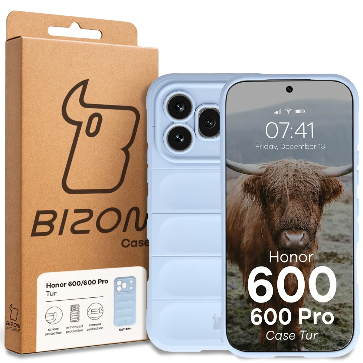 Przód pudełka Bizon Case z dedykowaną etykietą do Honor 600 5G / 600 Pro 5G