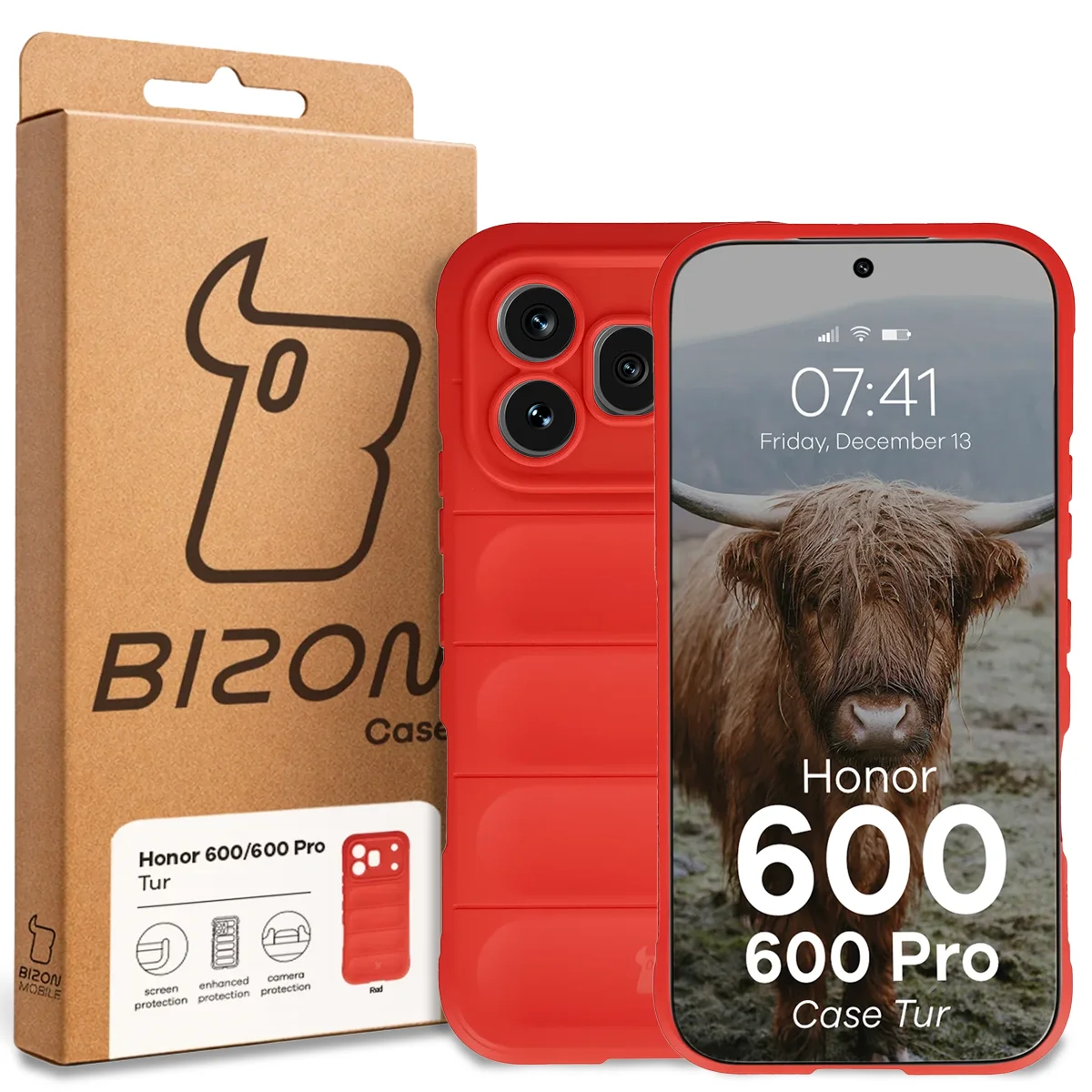 Przód pudełka Bizon Case z dedykowaną etykietą do Honor 600 5G / 600 Pro 5G