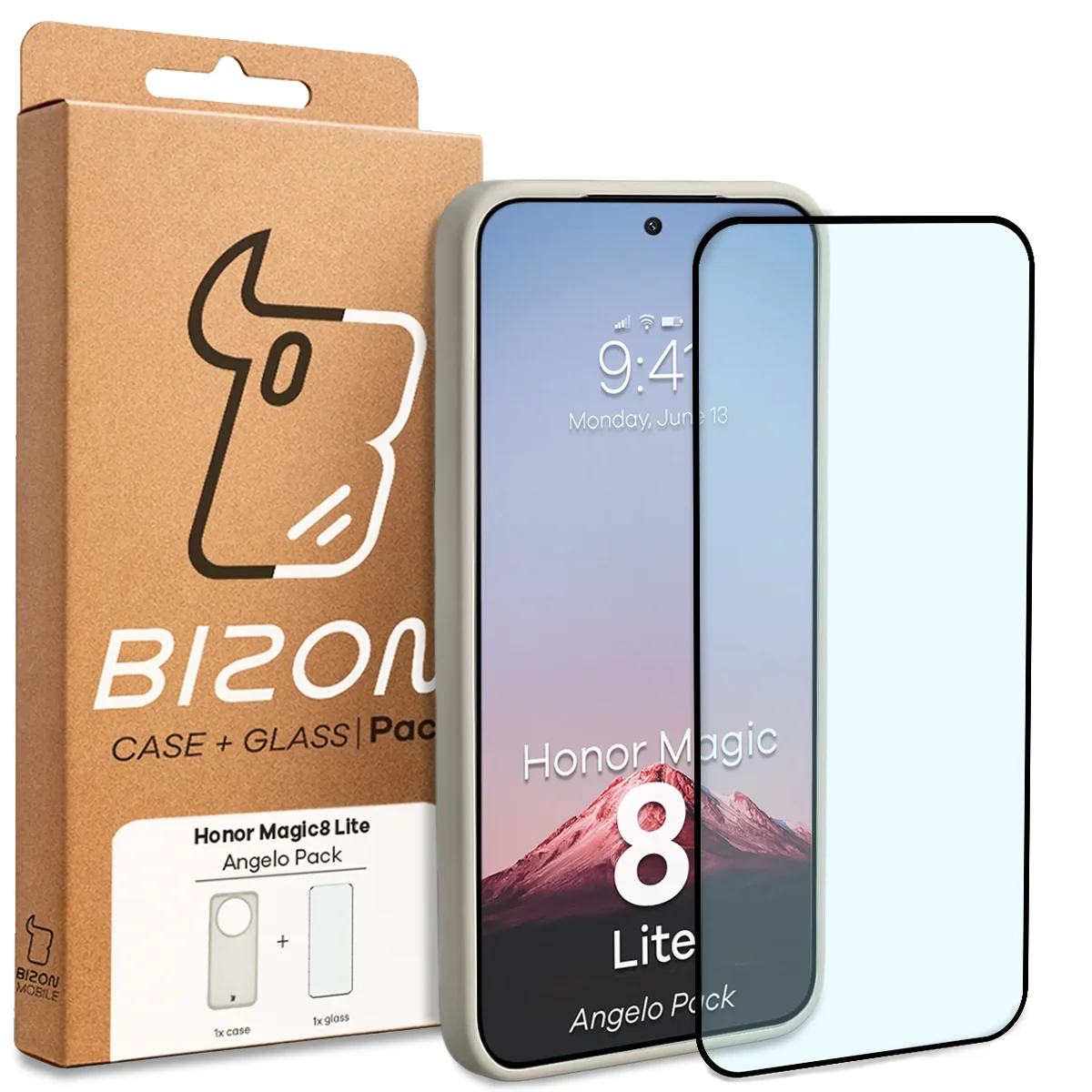 Przód pudełka Bizon Case Angelo Pack z dedykowaną etykietą do Honor Magic8 Lite